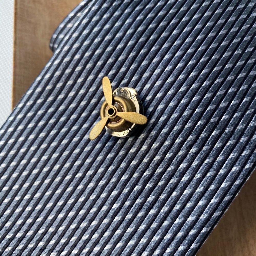 TIE Tack Lapel Pin Airplane Gold Propeller FATHERS DAY WEDDING GRADUATION